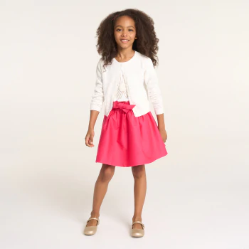 Girl's white pointelle knitted cardigan