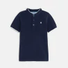 Boy's navy blue Mandarin collar short-sleeve polo shirt.