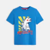 Boy's blue dinosaur motif T-shirt with short sleeves