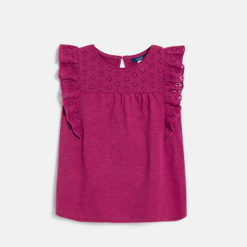 Girls' pink broderie anglaise T-shirt