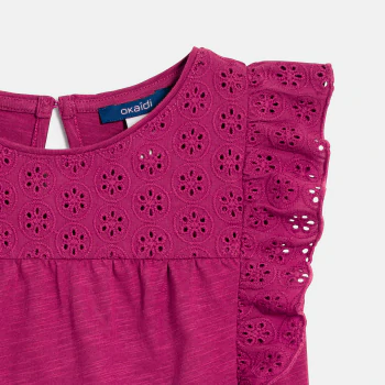 Girls' pink broderie anglaise T-shirt