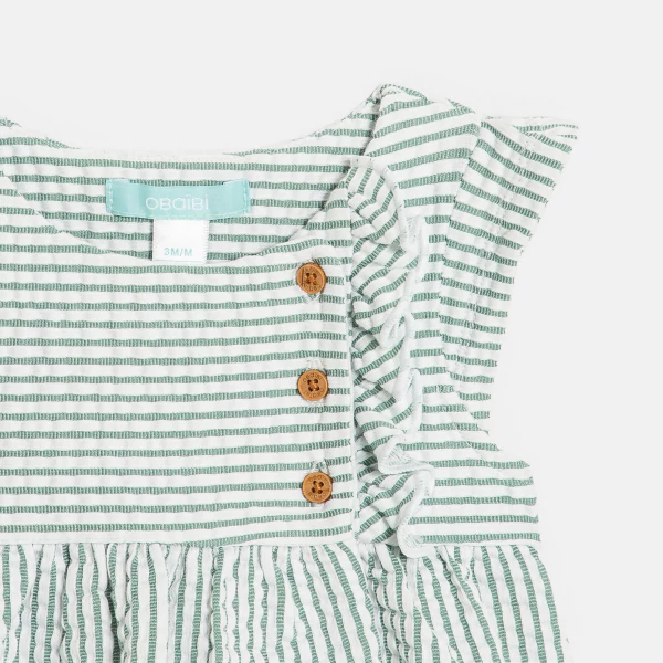 Baby girl's green striped seersucker dress