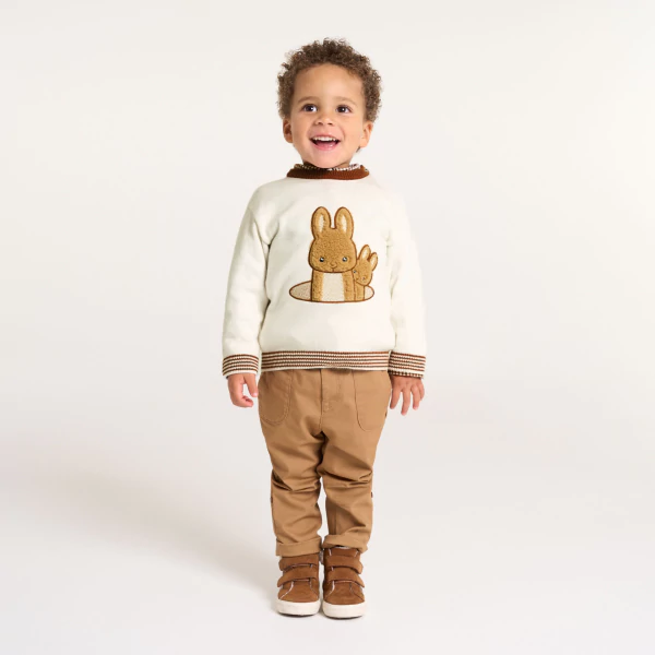 Baby boyu2019s beige rabbit knit sweater