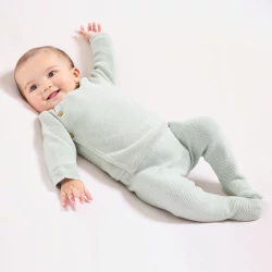 Newborn's wrap-around green knitted jumper