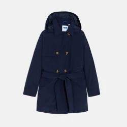 Girl's navy waterproof trench coat with hood