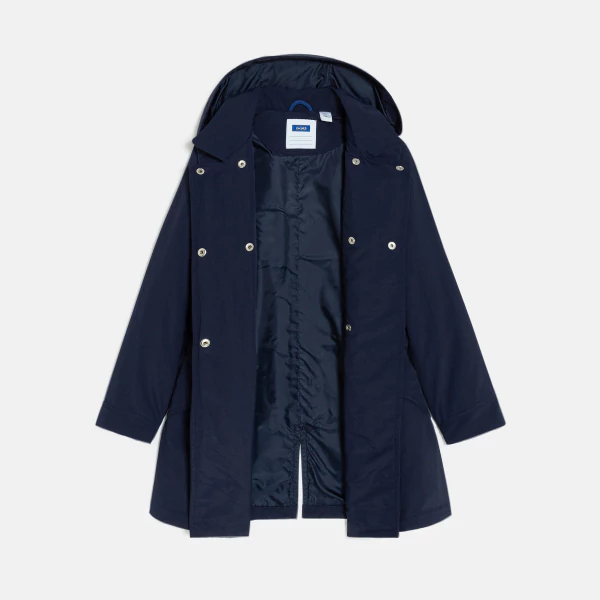 Girl's navy waterproof trench coat with hood