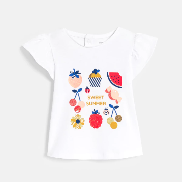 Baby girl's white fruit print T-shirt