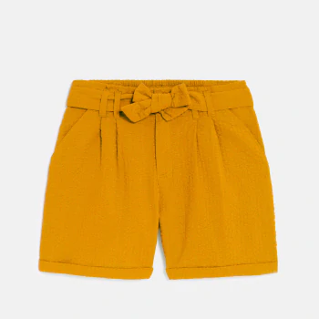 Girls' plain yellow belted shorts