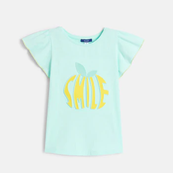 Girl's blue short-sleeve T-shirt with slogan