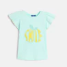 Girl's blue short-sleeve T-shirt with slogan