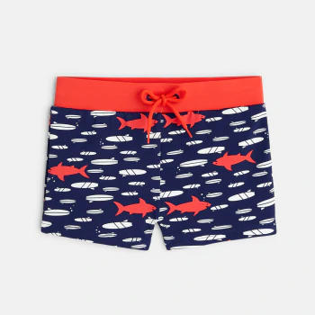 Boy's blue shark motif swimming trunks