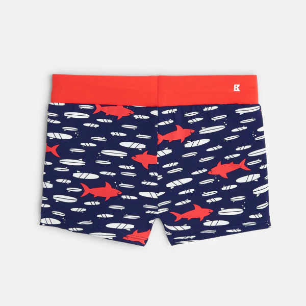 Boy's blue shark motif swimming trunks