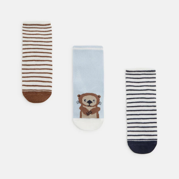 Baby boy's blue striped jacquard socks (pack of 3)