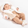 Newborn warm beige knitted jacket with hood and soft boa lining