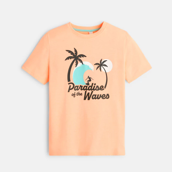 Boy's orange short-sleeve T-shirt with palm tree design