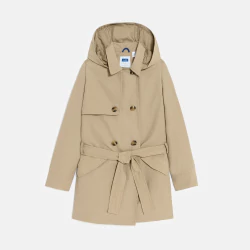 Girl's beige waterproof trench coat with hood