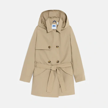 Girl's beige waterproof trench coat with hood