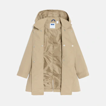 Girl's beige waterproof trench coat with hood