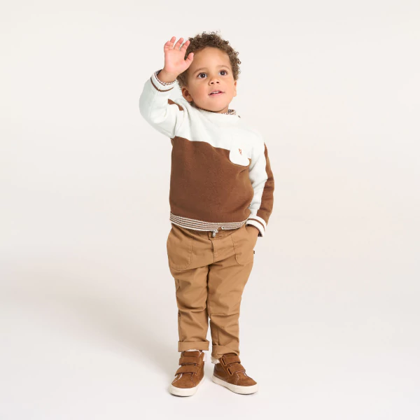 Baby boys' brown two-tone knitted jumper