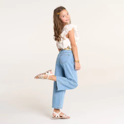 Girl's wide-leg short blue jeans