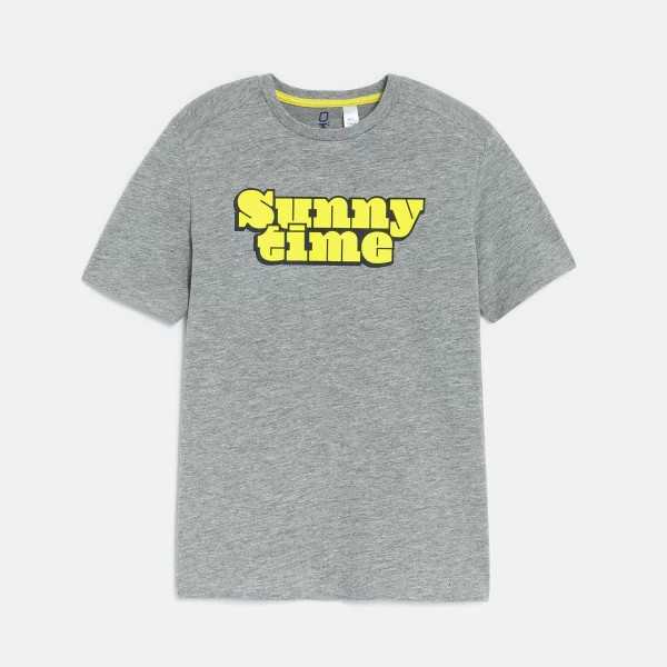 Boy's grey slogan T-shirt with short sleeves