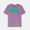 Boy's mauve slogan T-shirt with short sleeves