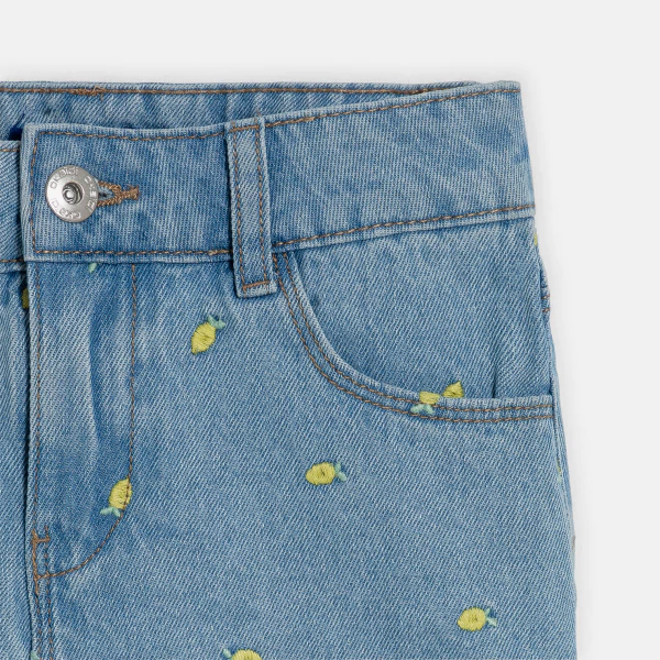 Girls blue denim shorts embroidered with lemons