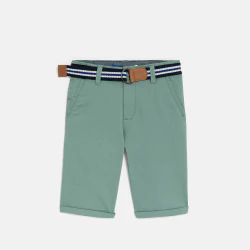 Boy's green canvas Bermuda shorts + belt