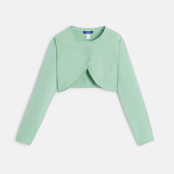 Girl's green fine-knit bolero