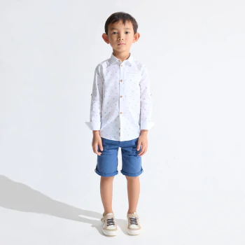 Boy's white palm-tree print shirt