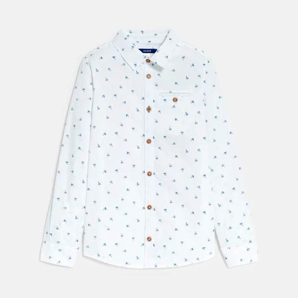 Boy's white palm-tree print shirt