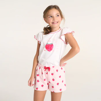 Girl's white strawberry 2-piece summer pyjamas