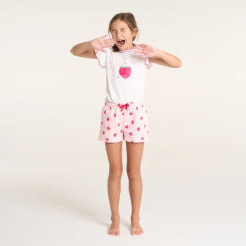 Girl's white strawberry 2-piece summer pyjamas