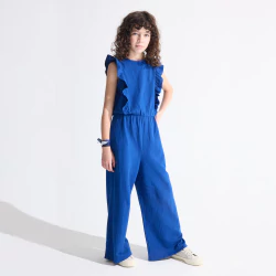 Girl's blue jersey trouser jumpsuit