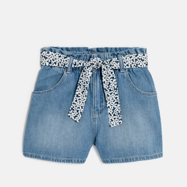 Girls blue demin paperbag shorts