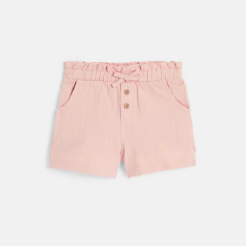 Baby girl's pink shorts in lightweight textured cotton