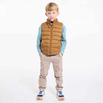 Boys' beige canvas cargo trousers