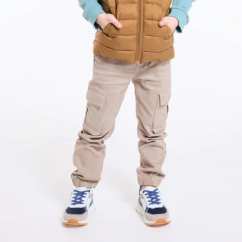 Boys' beige canvas cargo trousers