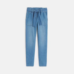 Girl's blue belted paperbag-style jeans