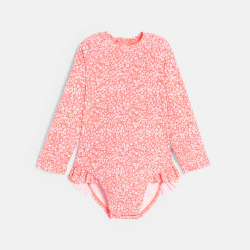 Baby girl's orange floral UV protection swimsuit