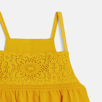 Girl's yellow crochet detail strappy dress