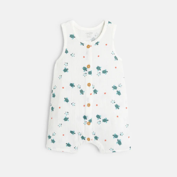 Baby boy's white turtle playsuit