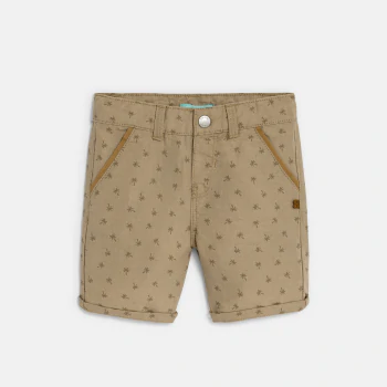 Baby boy's beige linen-effect palm tree Bermuda shorts