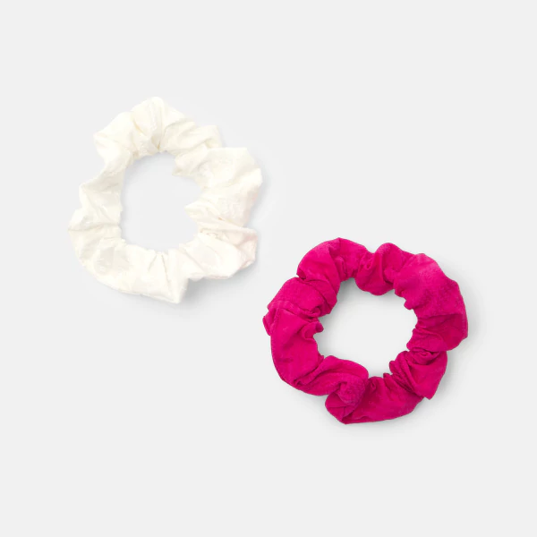 Girl's pink + white fabric scrunchie (set of 2)