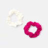 Girl's pink + white fabric scrunchie (set of 2)