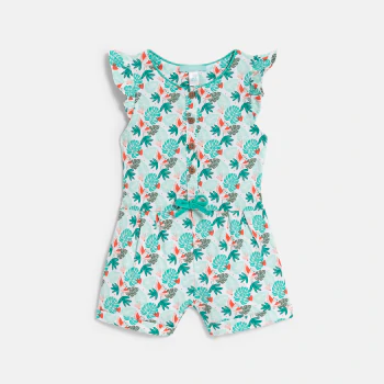 Baby girl's lightweight green printed playsuit