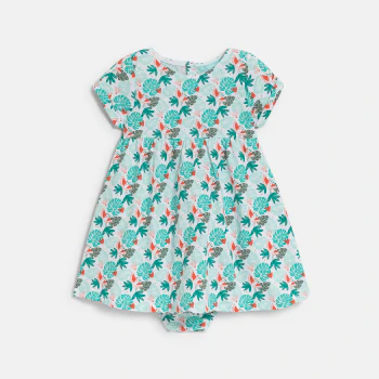 Baby girl's green tropical print jersey corron dress