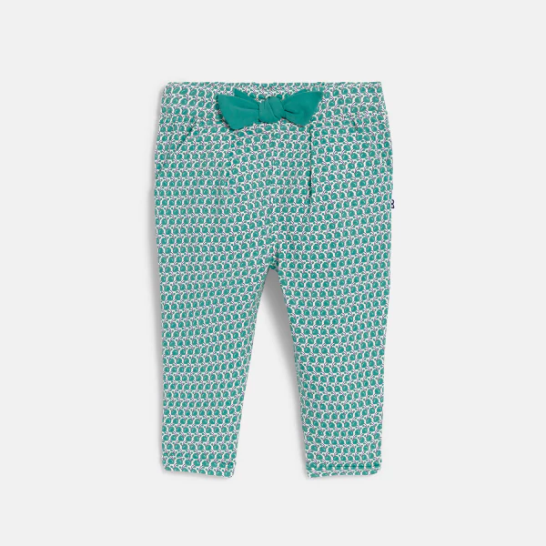 Baby girl's blue graphic print trousers with elasticated waist