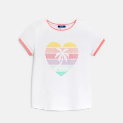 Girl's white rainbow heart motif T-shirt