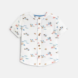 Baby boy's white cotton gauze fish shirt